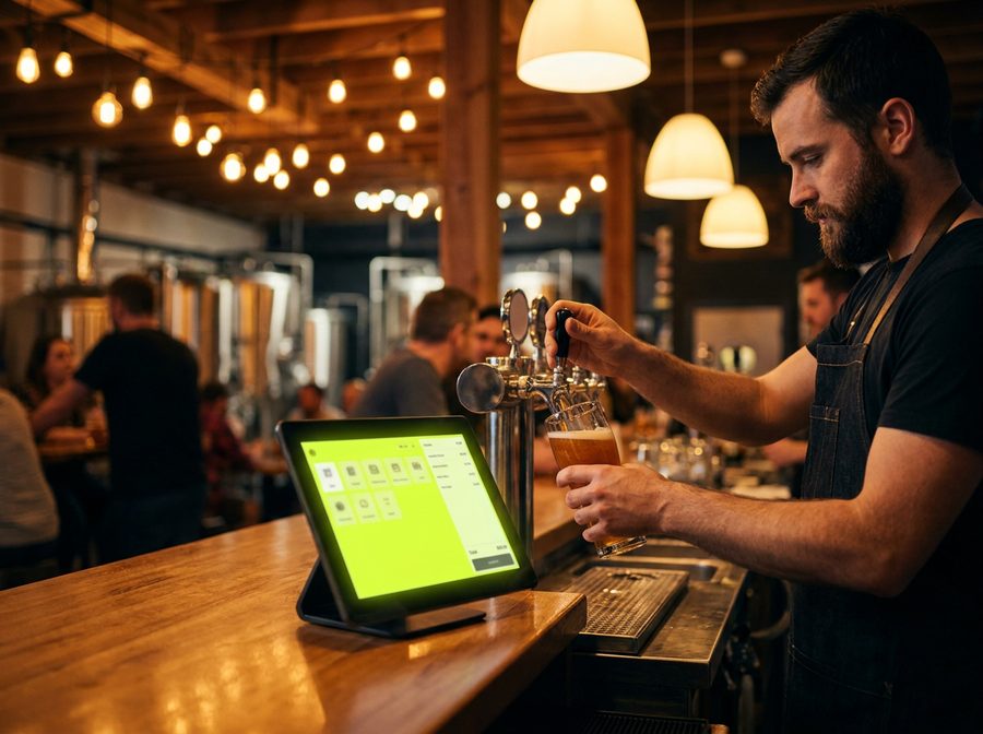 Brewery taproom running Shiftly at the bar
