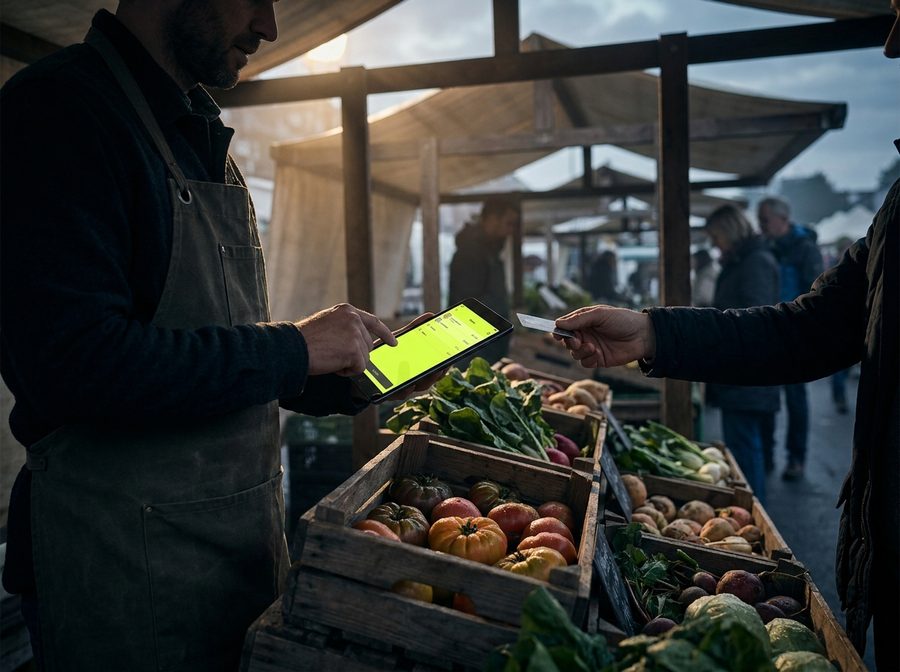 Farmers market stall taking payment on Shiftly